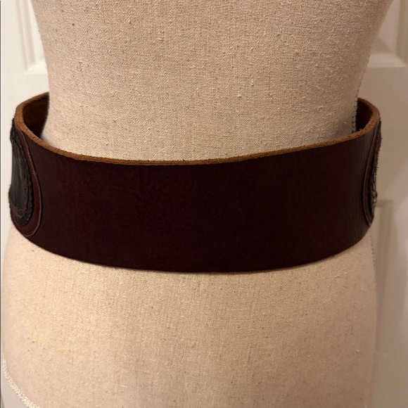 ALL SAINTS JACKS PLACE VINTAGE BELT WIDE BROWN LEATHER BRAID ACCENT SIZE L - Picture 4 of 13